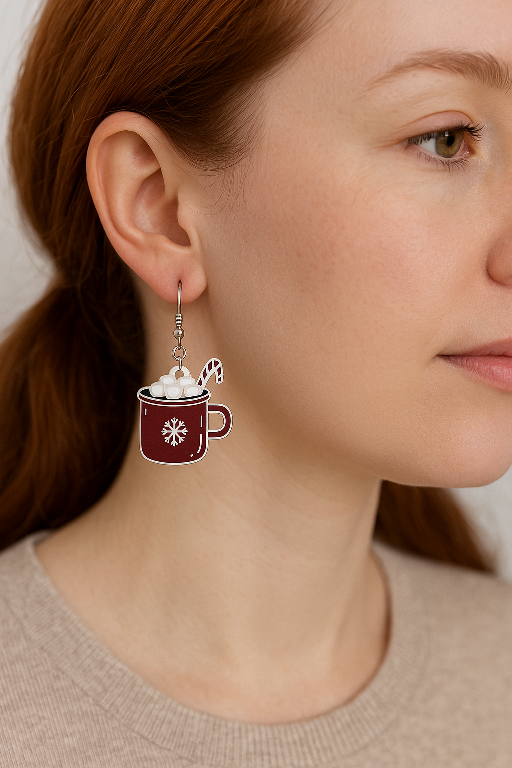 Hot Cocoa Mug with Candy Cane Dangle Earrings – Festive Holiday Jewelry