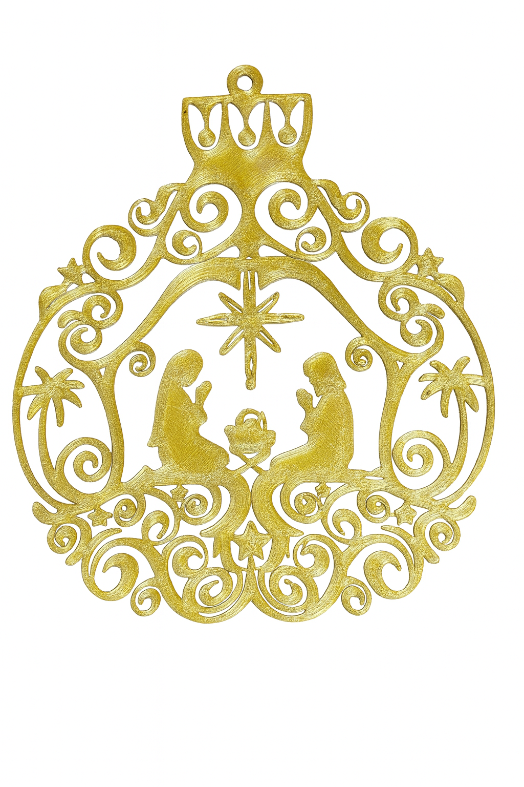 Manger Nativity Christmas Ornament – Golden Holiday Decoration