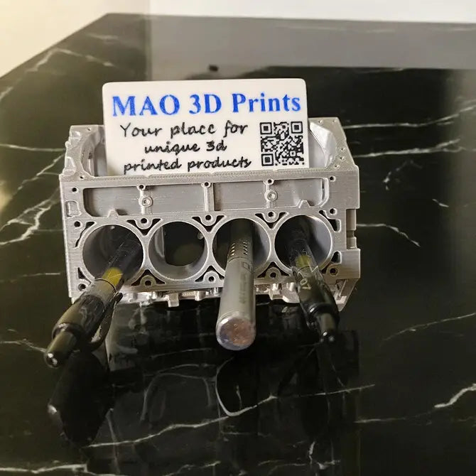 V8 Engine Business Card and Pen Holder – Automotive Desk Organizer | USA Made