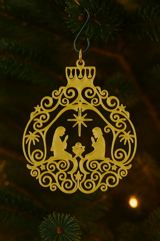 Manger Nativity Christmas Ornament – Golden Holiday Decoration