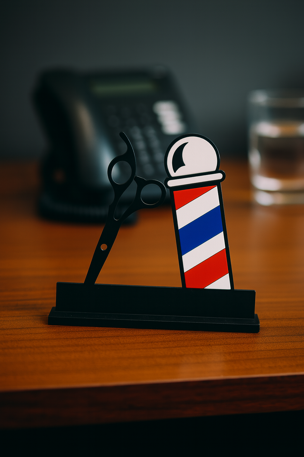 Barber Shop Business Card Holder – Barber Pole & Scissors Design | USA Made