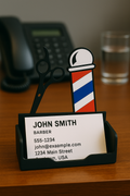 Barber Shop Business Card Holder – Barber Pole & Scissors Design | USA Made