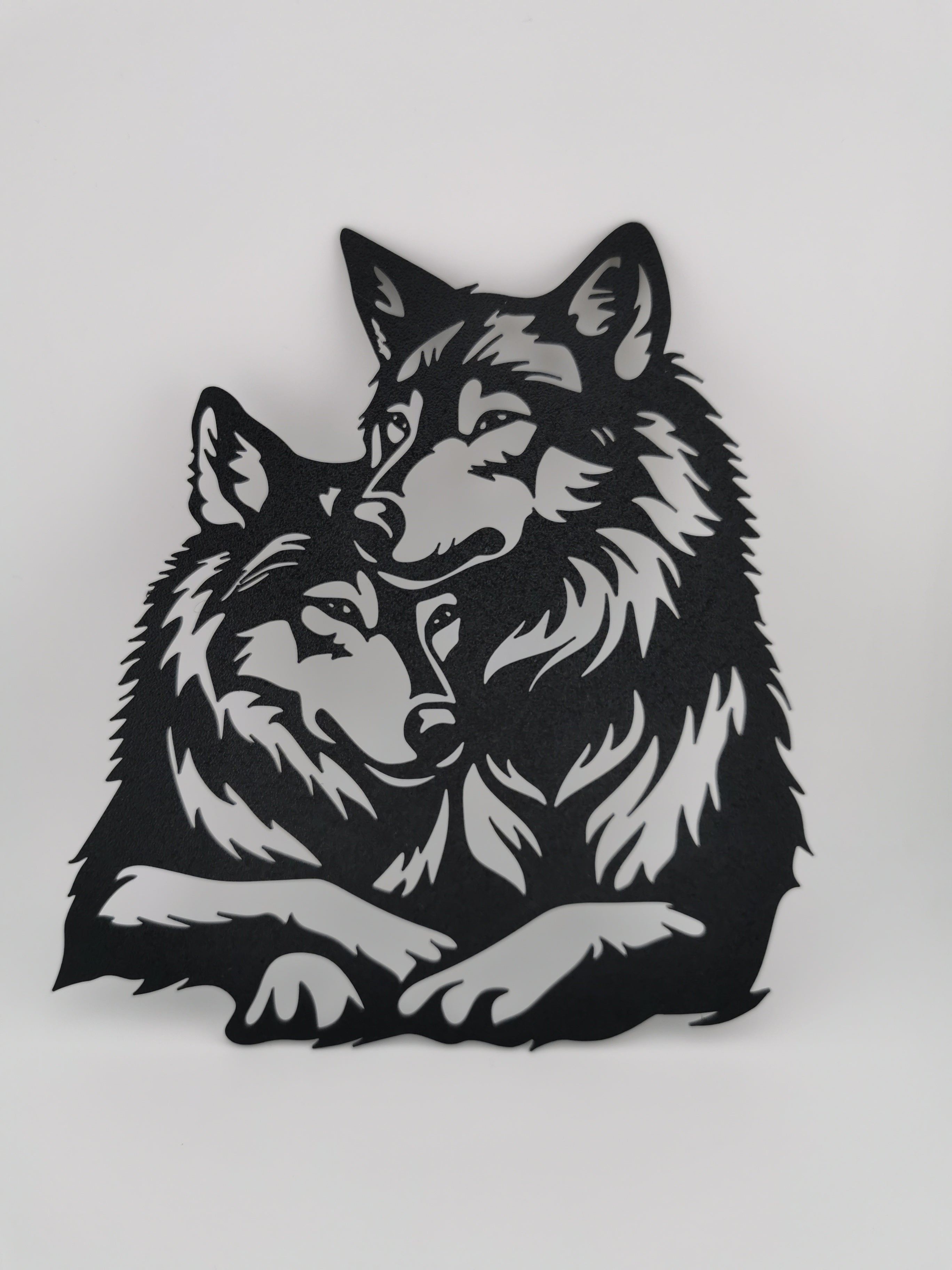 Wolf Couple Shadow Wall Art | 3D Printed Rustic Wolf Wall Decor for Cabin & Home