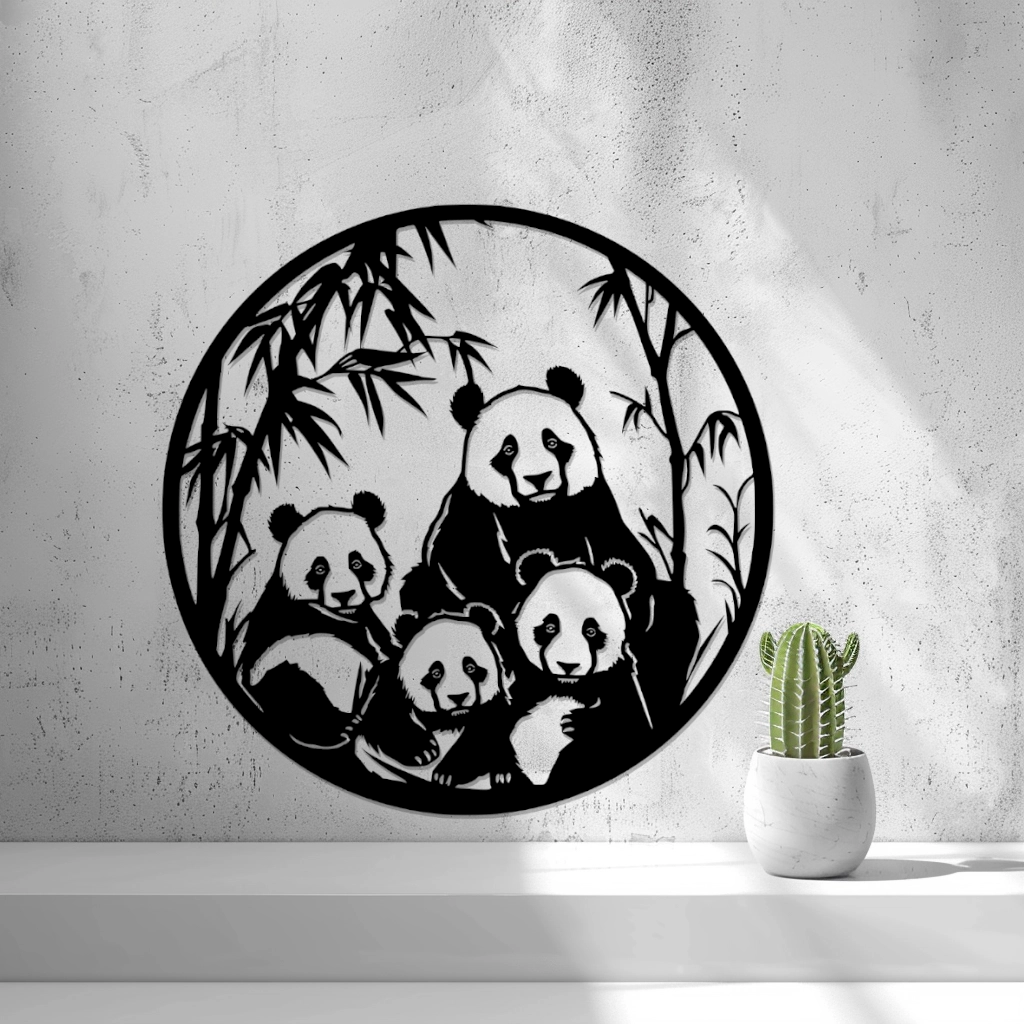 Pandas Shadow Wall Art | 3D Printed Panda Wall Decor for Nursery, Bedroom & Home