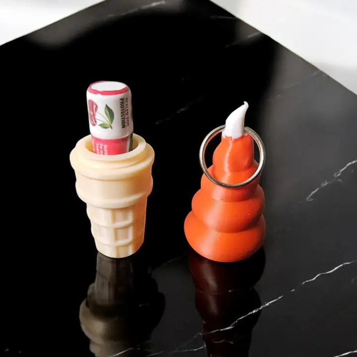 Ice Cream Cone Chapstick Holder Keychain – Lip Balm Charm | USA Made
