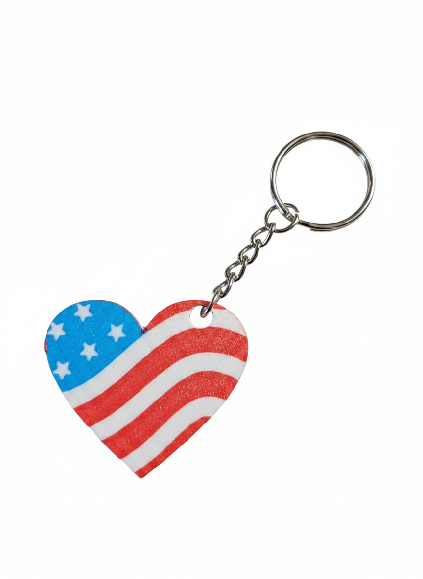 July 4th Heart-Shaped American Flag Keychain