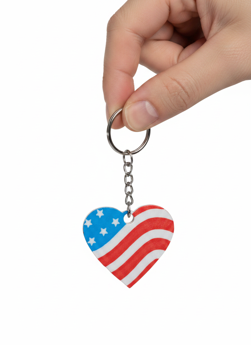 July 4th Heart-Shaped American Flag Keychain