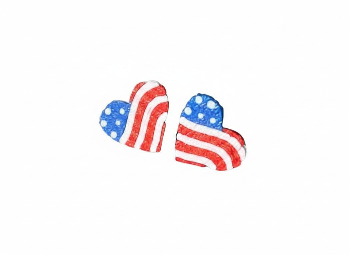Heart-Shaped 4th of July Stud Earrings