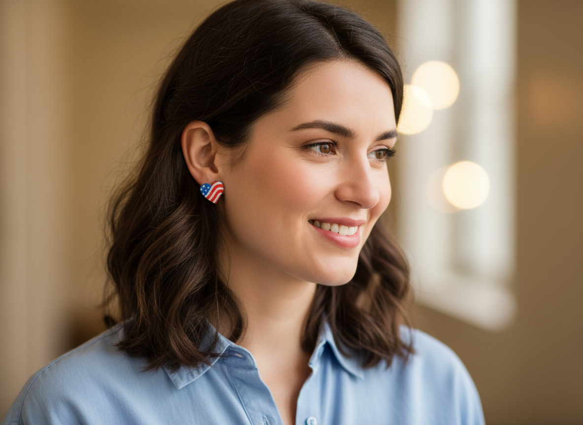 Heart-Shaped 4th of July Stud Earrings